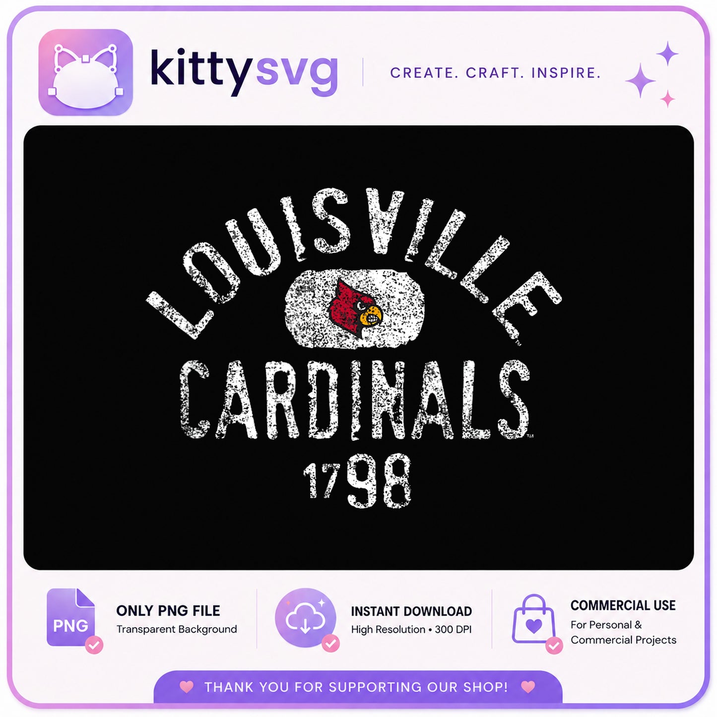 Louisville Cardinals Vintage PNG, UofL Cardinals 1798, Sports PNG