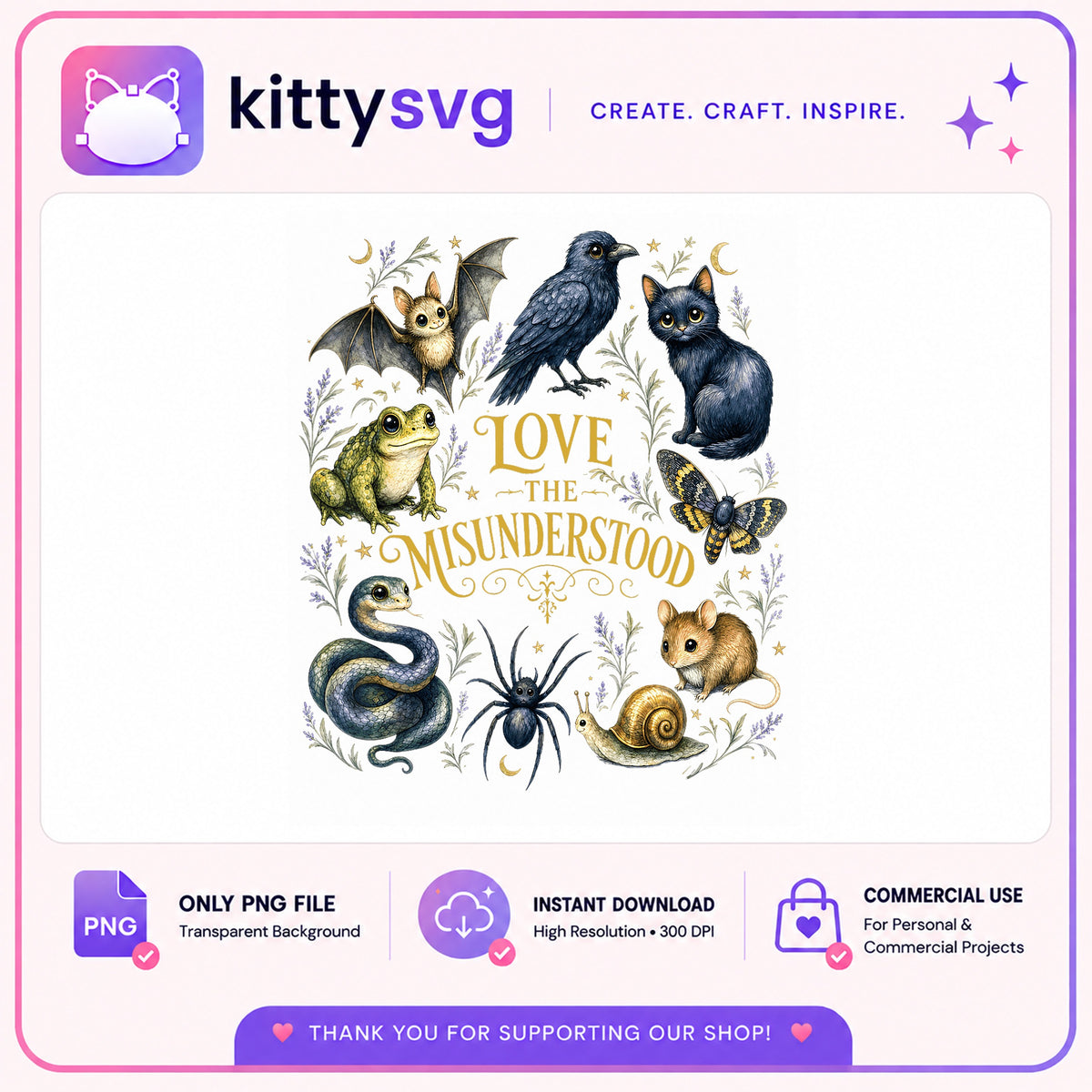 Love The Misunderstood PNG, Spooky Animals Clipart, Halloween PNG
