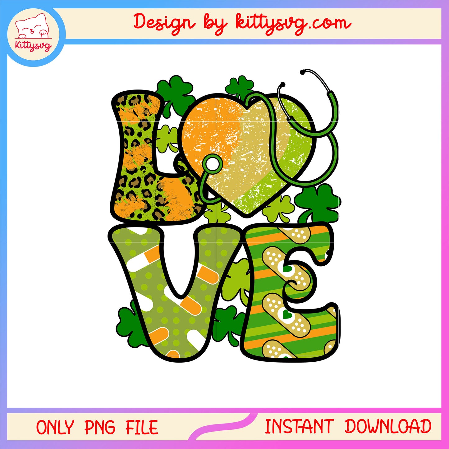 Love vignette nurse clover png, st. patrick's day clover png
