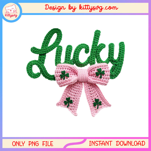 Lucky and bow pink patrick png, st patrick's day lucky png