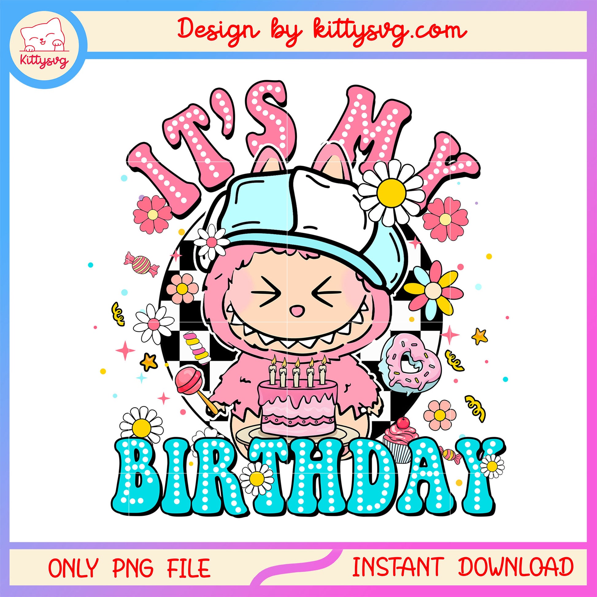 Lychee berry labubu it's my birthday design png, labubu dolls png