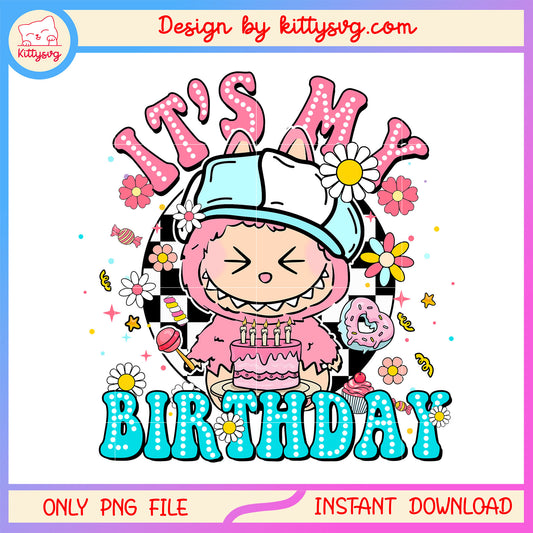 Lychee berry labubu it's my birthday design png, labubu dolls png