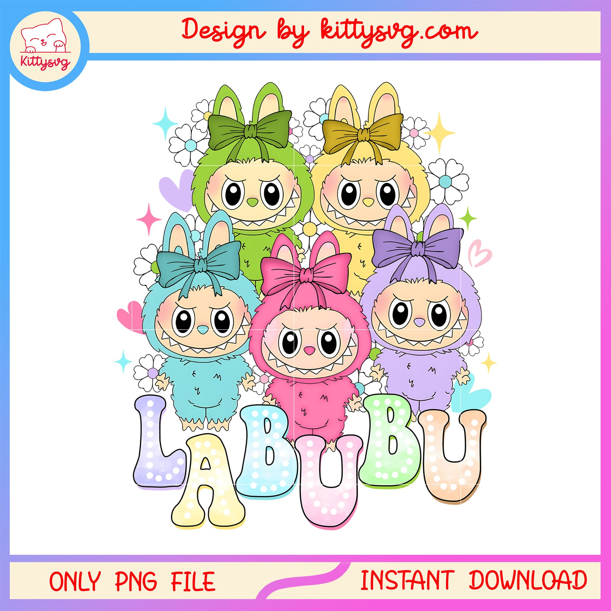 Macaron labubu coquette bow design png, labubu colors png, labubu png