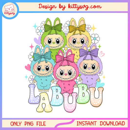 Macaron labubu coquette bow design png, labubu colors png, labubu png