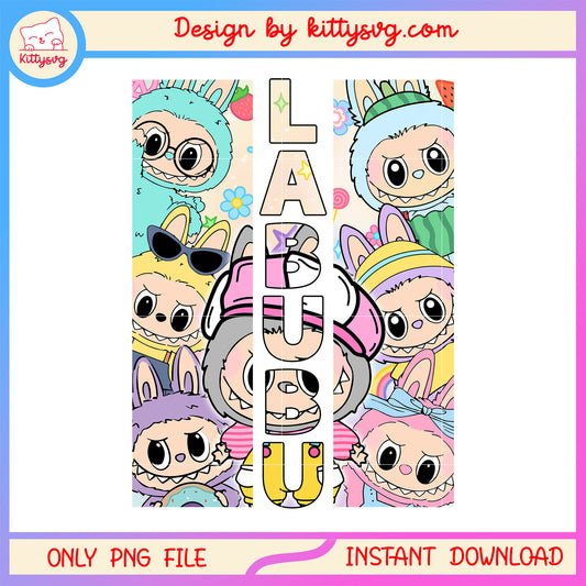 Macaron labubu doll clothing design png, pop mart labubu dolls png