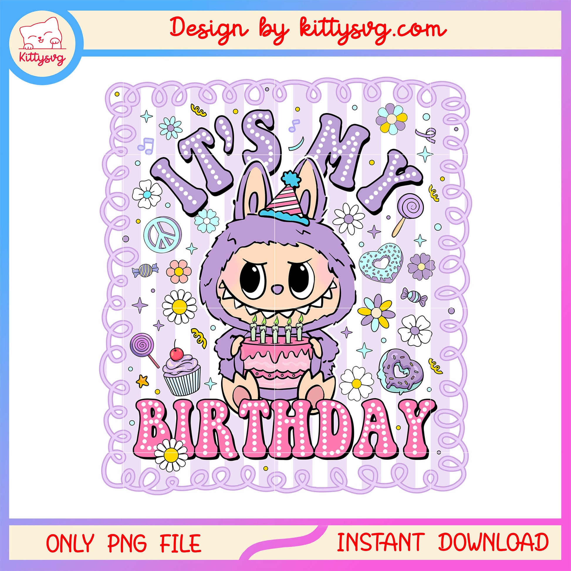Macaron labubu it's my birthday design png, labubu png