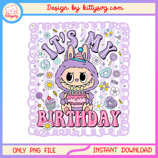 Macaron labubu it's my birthday design png, labubu png
