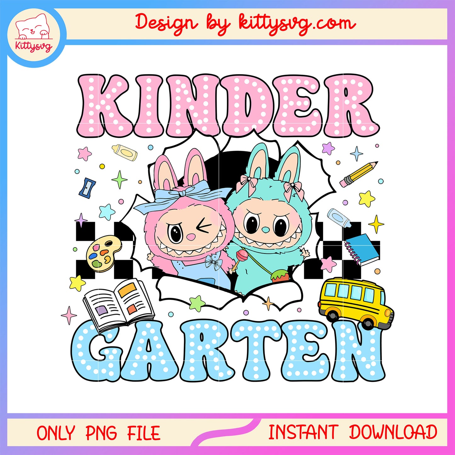 Macaron labubu kindergarten back to school design png, back to school png