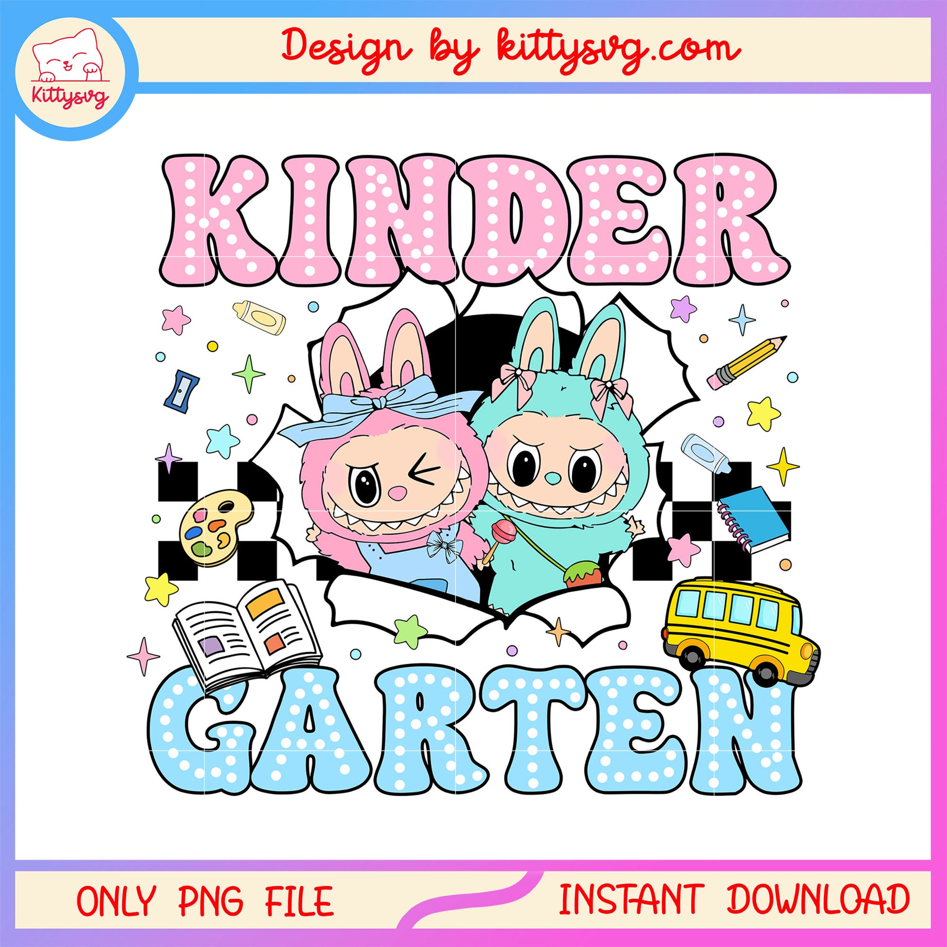 Macaron labubu kindergarten back to school design png, back to school png