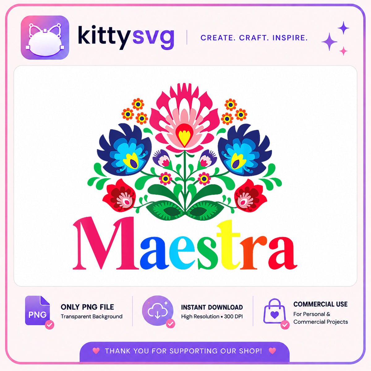 Maestra PNG, Mexican Floral Teacher Sublimation, Latina PNG
