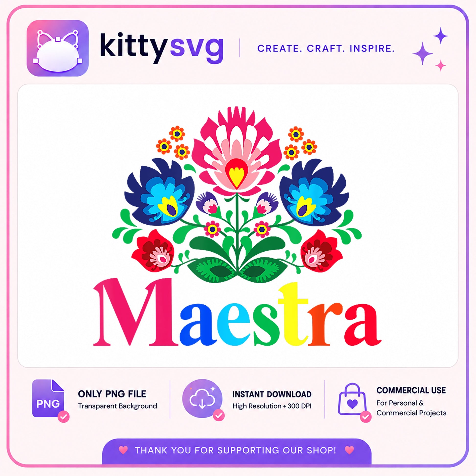 Maestra PNG, Mexican Floral Teacher Sublimation, Latina PNG