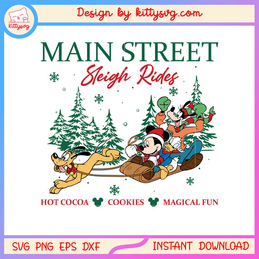 Main street sleigh rides mickey with friends svg, christmas day svg