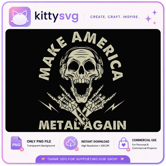 Make America Metal Again PNG, Skull Rock Hand PNG, Heavy Metal PNG