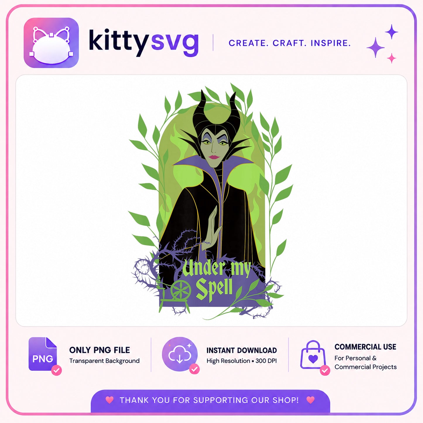 Maleficent Under My Spell PNG, Disney Villain PNG, Witch PNG