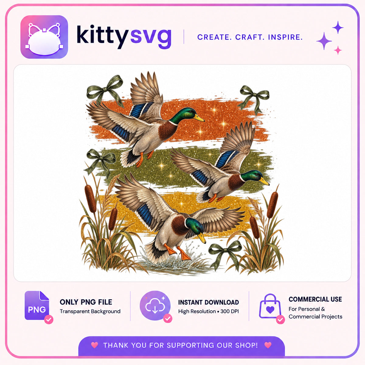 Mallard Duck Hunting PNG, Coquette Bow Duck PNG, Fall Duck PNG