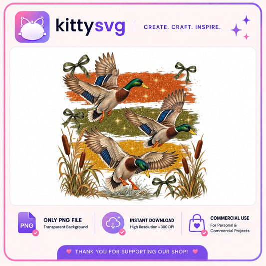 Mallard Duck Hunting PNG, Coquette Bow Duck PNG, Fall Duck PNG