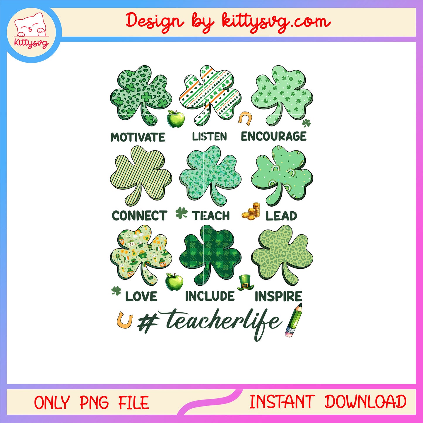 Many vignette clover green png, st patrick's day clover png