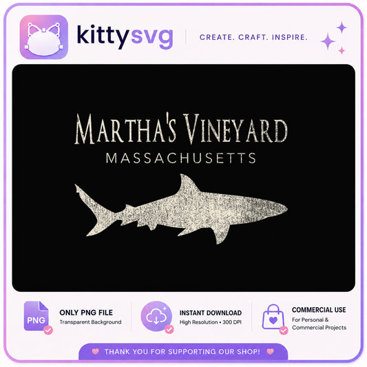 Martha's Vineyard Massachusetts Shark PNG, Vintage Shark PNG, Beach PNG