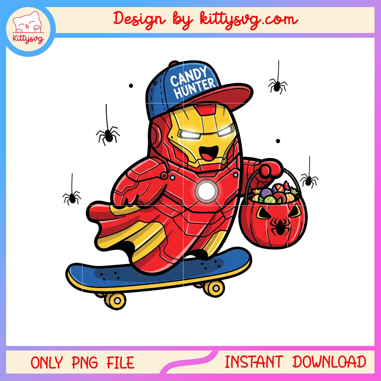Marvel iron skateboarding halloween png, ironman halloween png