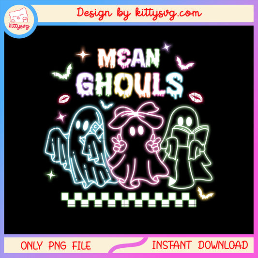 Mean ghouls neon halloween ghost design png, ghost face png