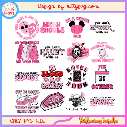 Mean girls halloween themed pink bundle png, cute halloween ghost​ png