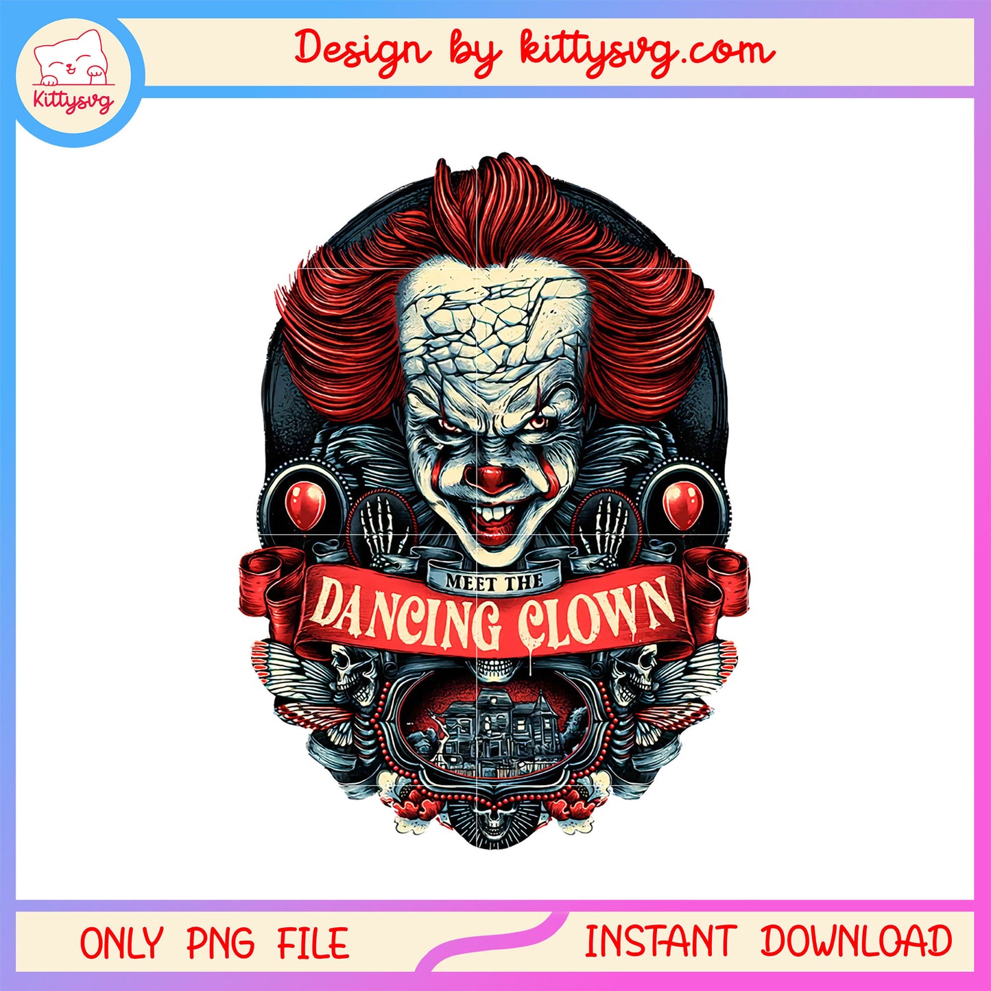 Meet the dancing clown design png, pennywise png, halloween clown png