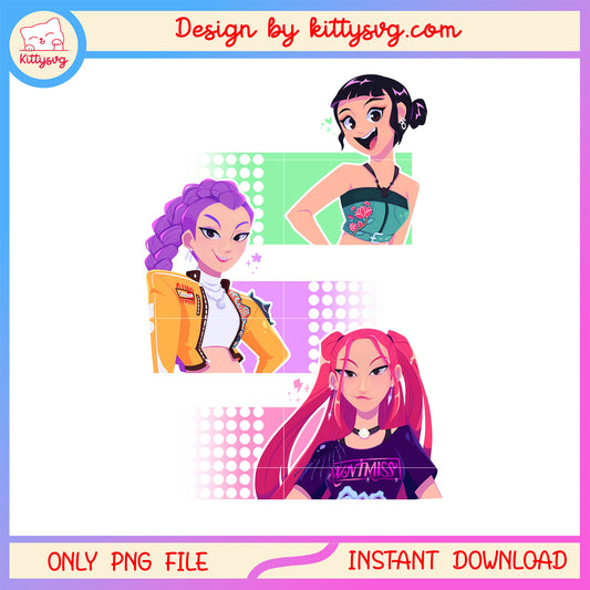 Members of huntrix kpop demon hunters png, kpop girl band png