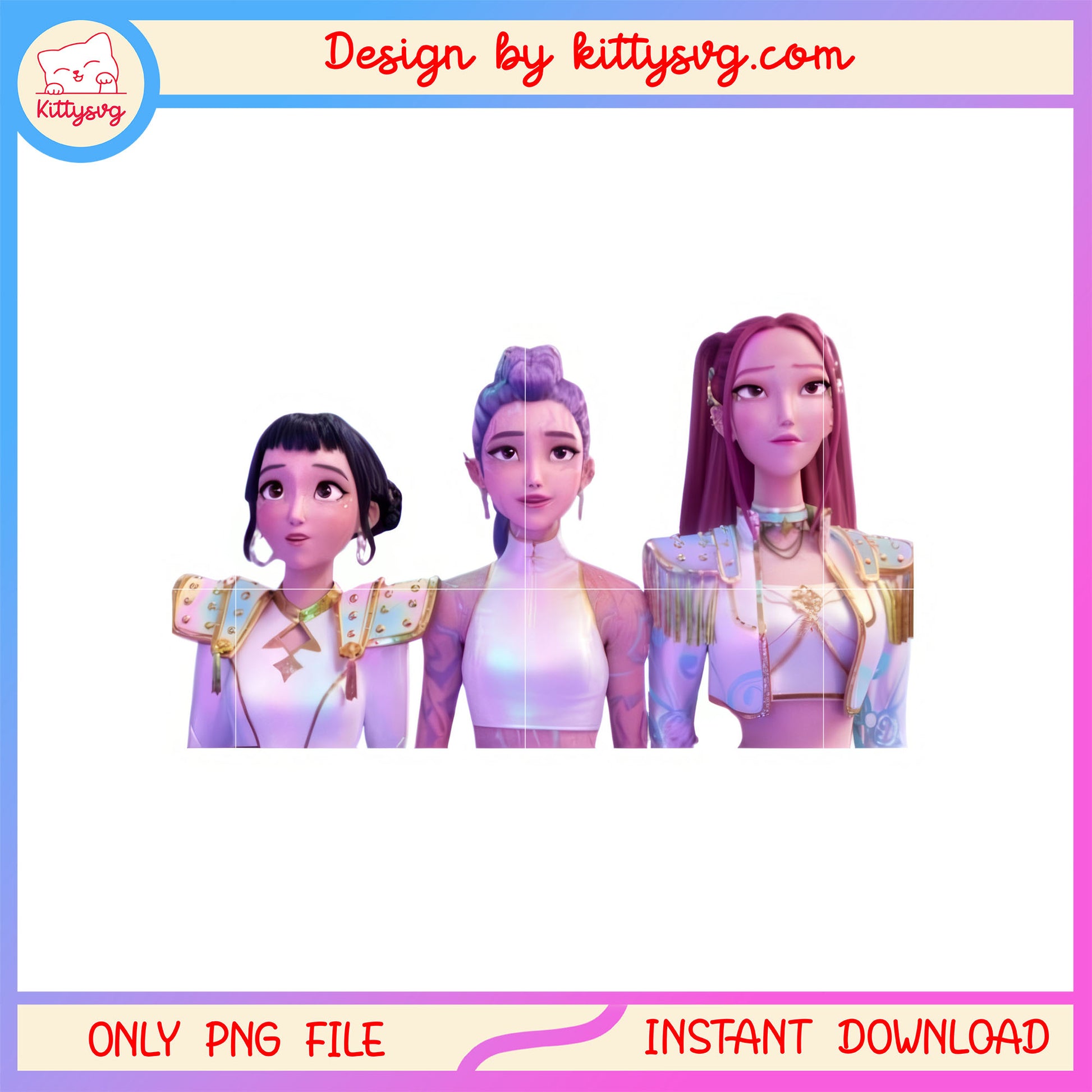 Members of huntrix sticker design png, kpop girl band png