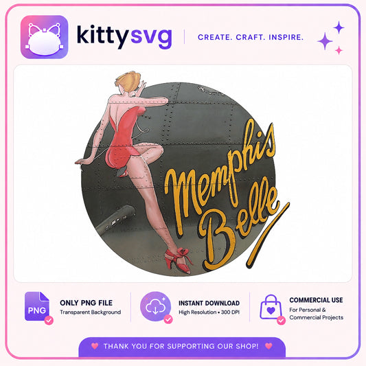 Memphis Belle Pin Up PNG, Nose Art Clipart, Retro Pin Up PNG