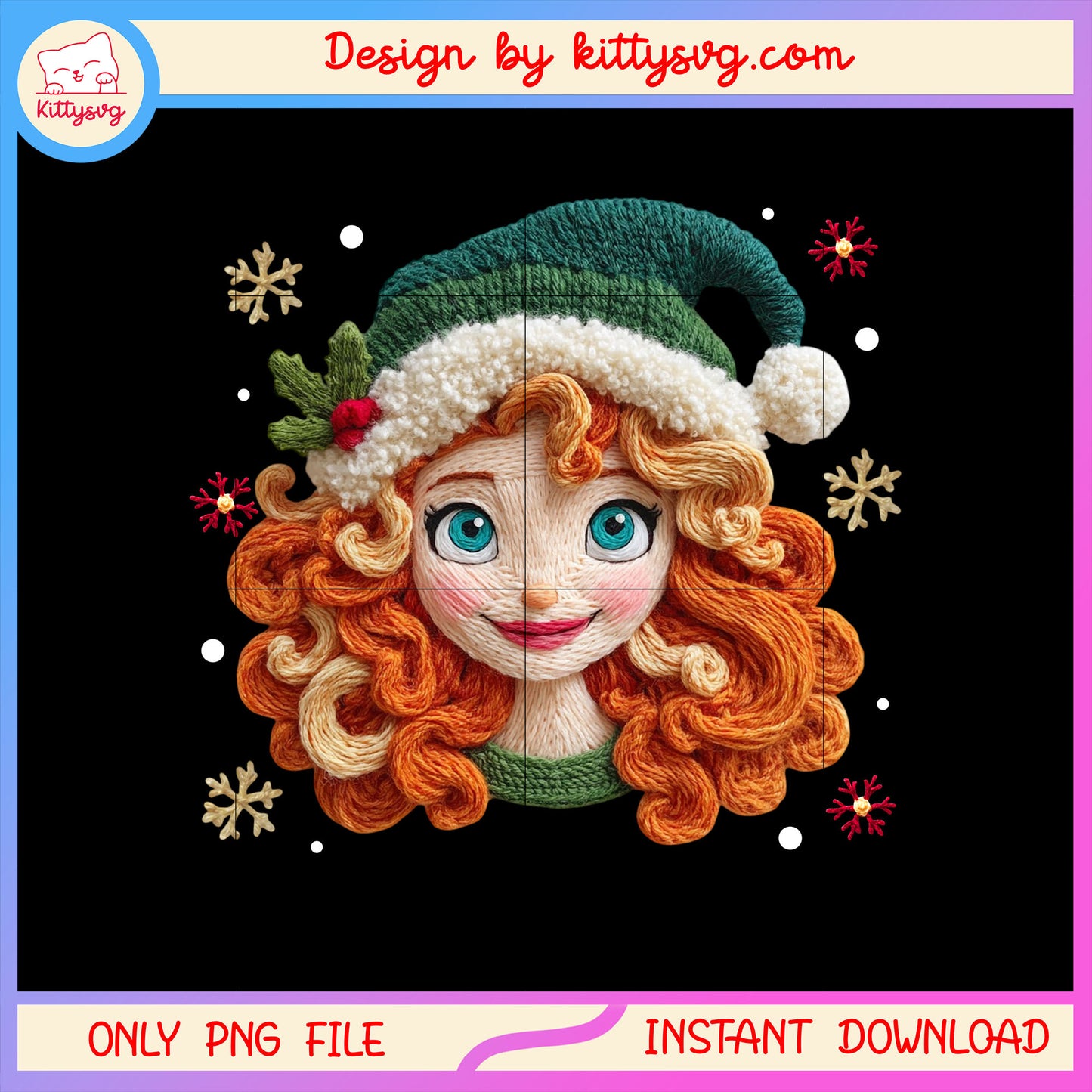 Merida face christmas patchwork png, disney merida cartoon png