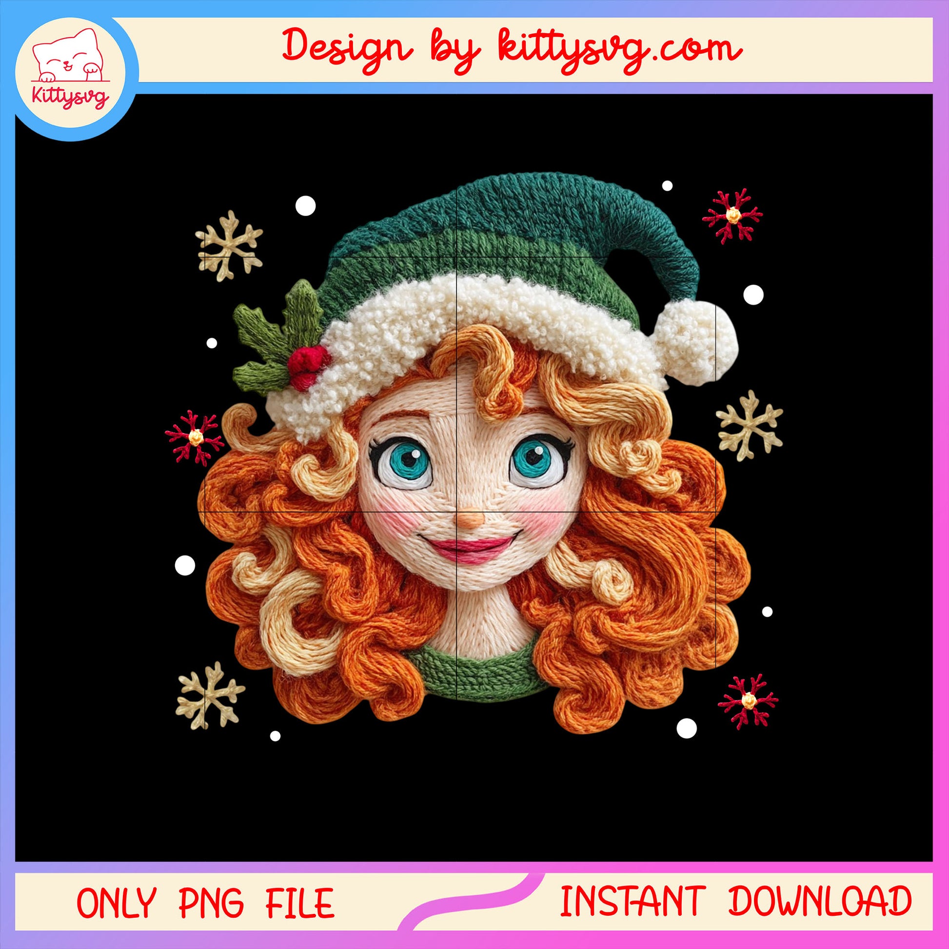 Merida face christmas patchwork png, disney merida cartoon png