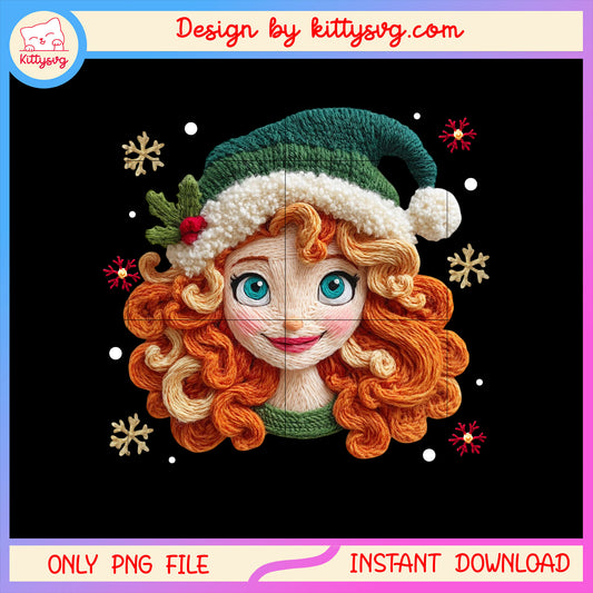 Merida face christmas patchwork png, disney merida cartoon png