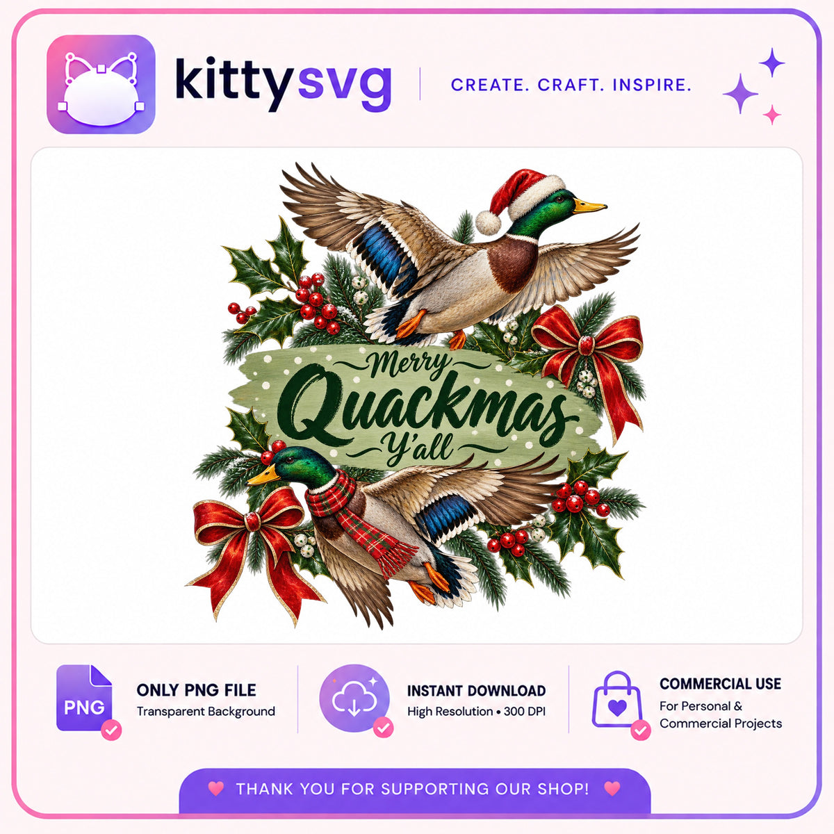 Merry Quackmas Yall PNG, Christmas Duck PNG, Duck Hunting PNG