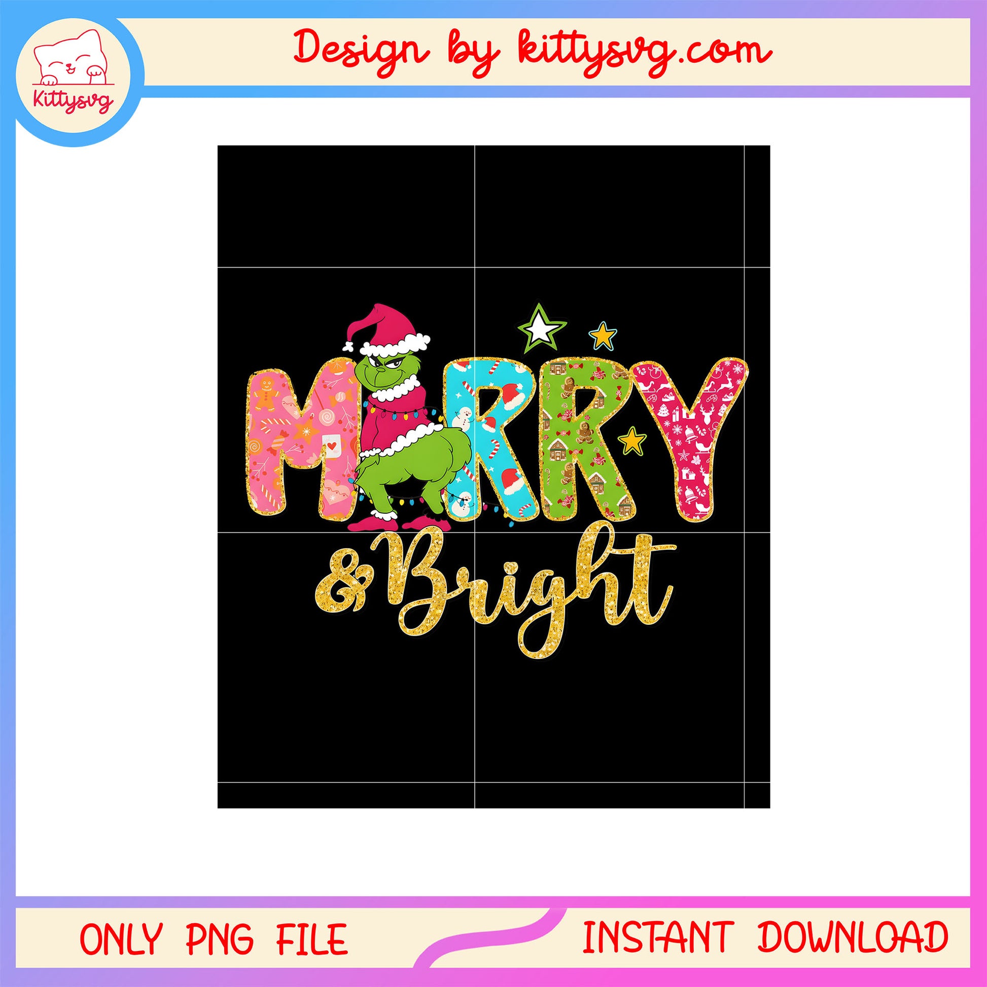 Merry and bright grinch show ass design png, mr grinch png