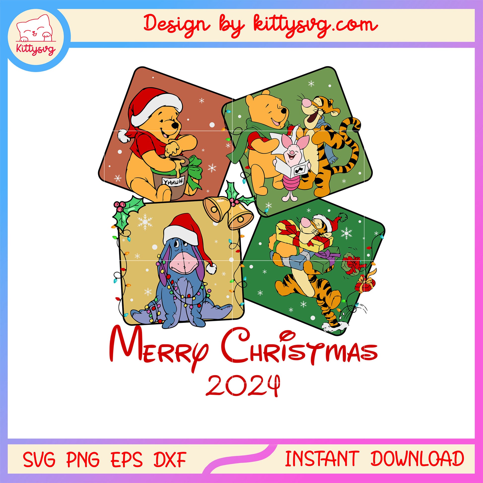 Merry christmas 2024 pooh friends disney svg, winnie the pooh svg