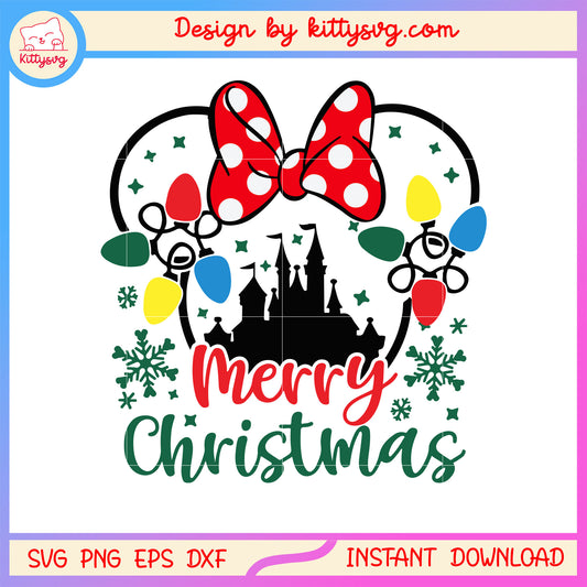 Merry christmas disney minnie ear design svg, minnie mouse svg 