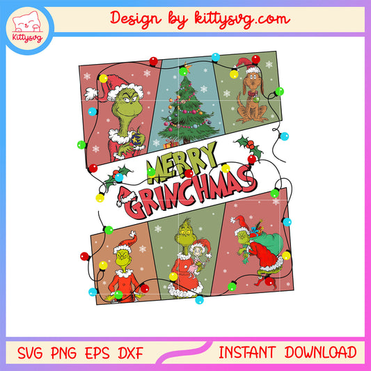 Merry christmas grinch lights svg, christmas lights svg