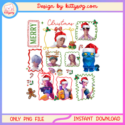 Merry christmas hunters kpop frame png, kpop group png