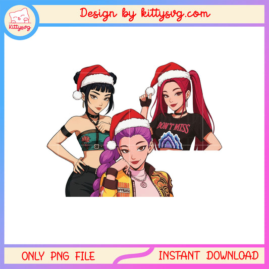 Merry christmas huntrix kpop demon hunters png, kpop christmas png