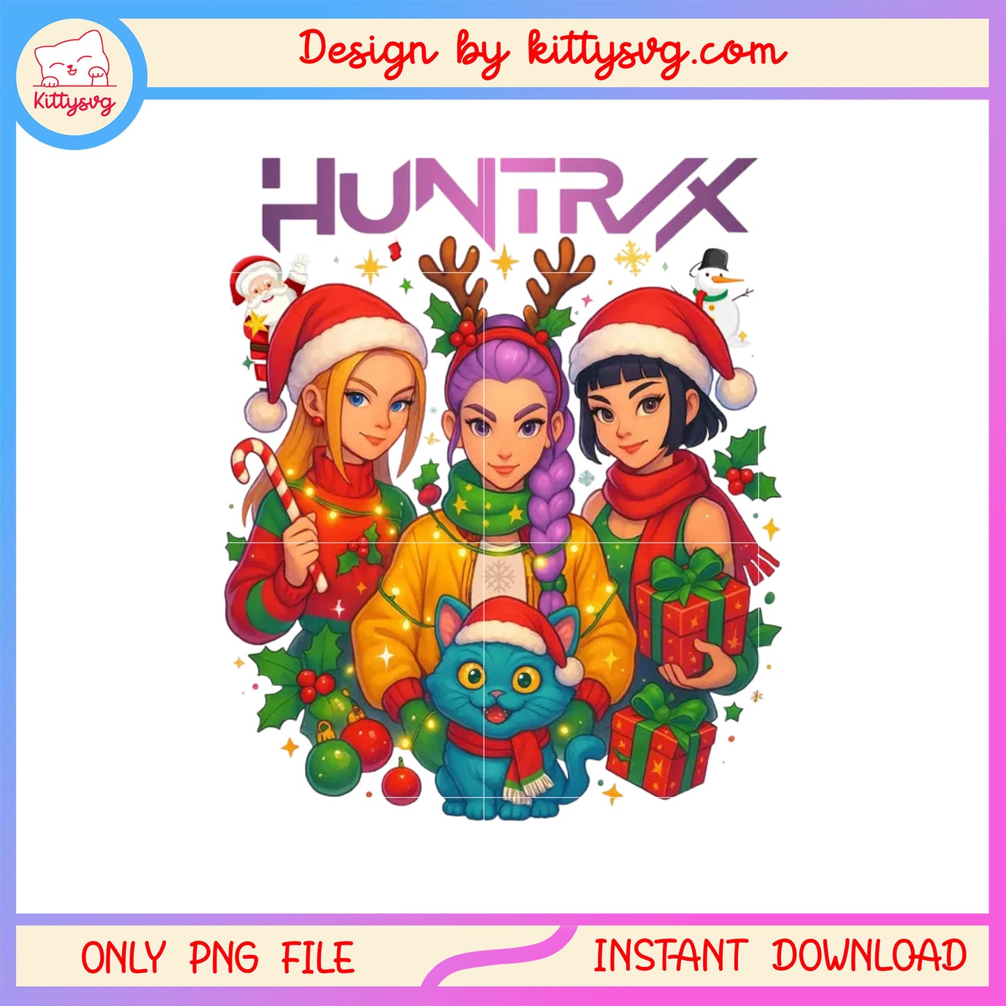 Merry christmas huntrix kpop png, huntrix kpop band png