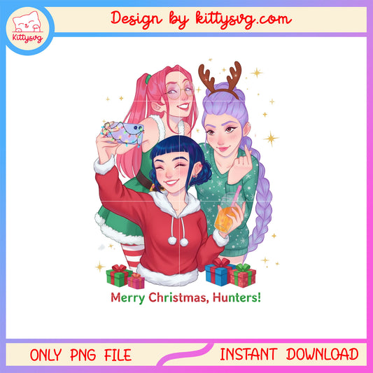 Merry christmas huntrix kpop selfie art png, huntrix png