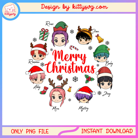 Merry christmas kpop hunters characters face png, kpop movie png