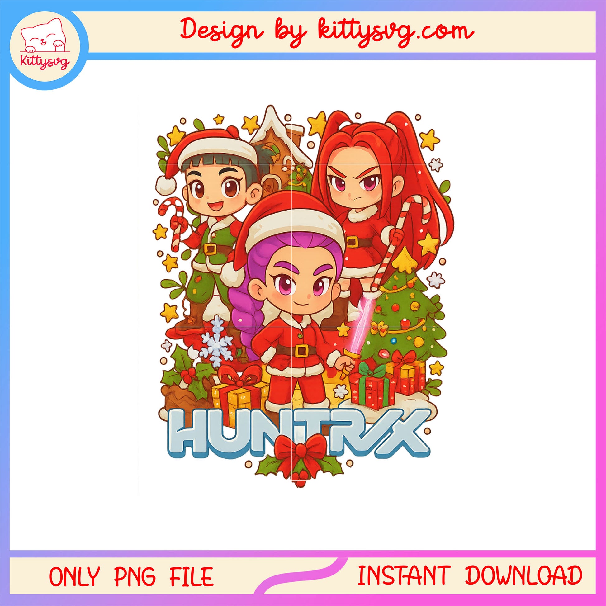 Merry christmas kpop hunters huntrix painting png, huntrix song png