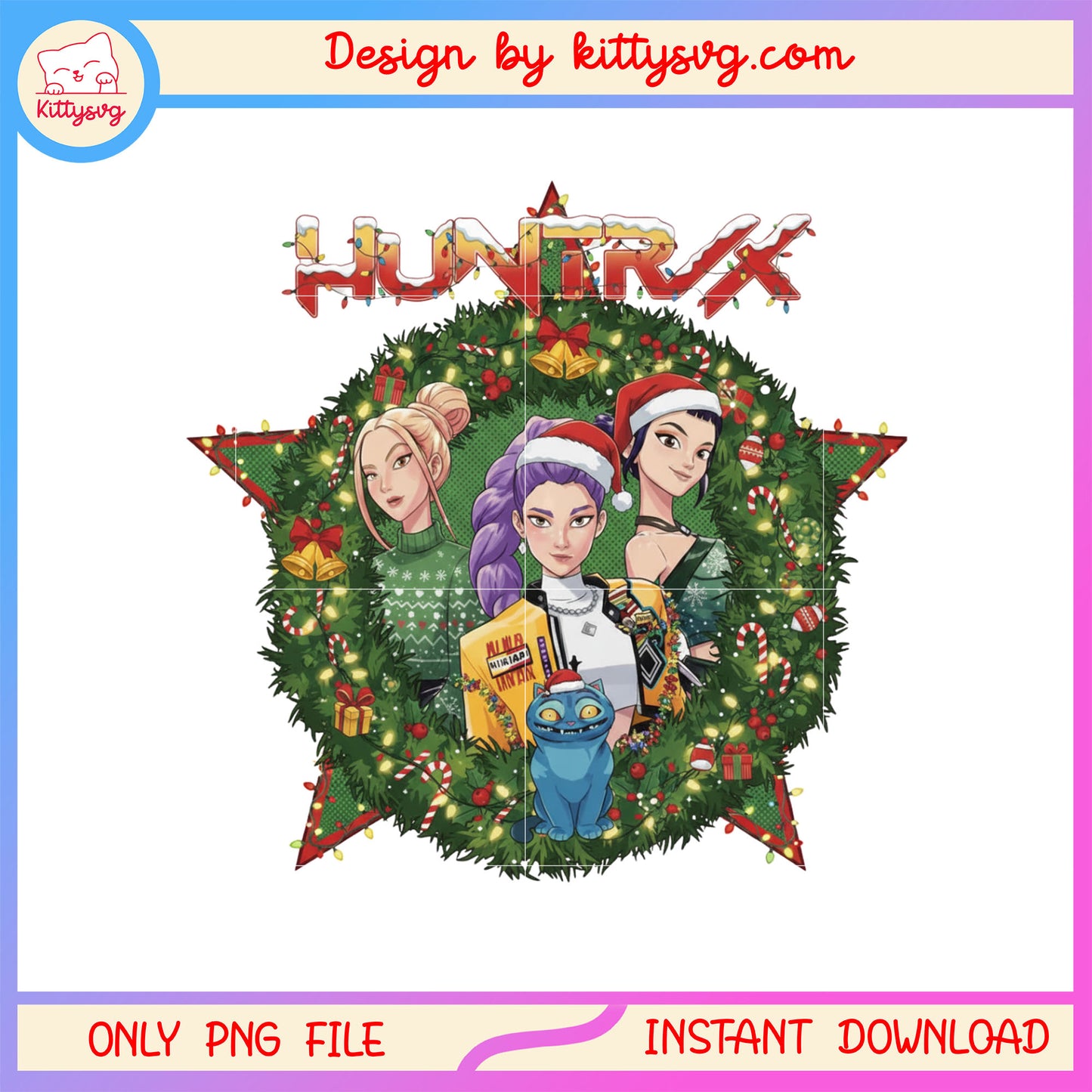 Merry christmas kpop hunters huntrix wreath png, huntrix members png