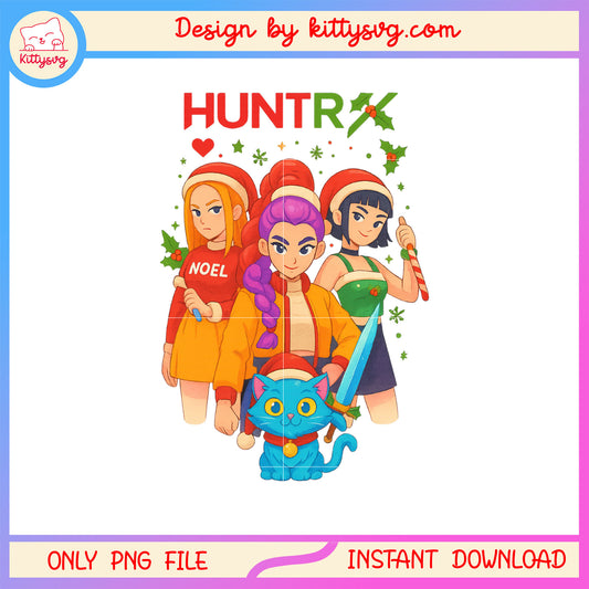 Merry christmas kpop huntrix with tiger art png, huntrix cast png