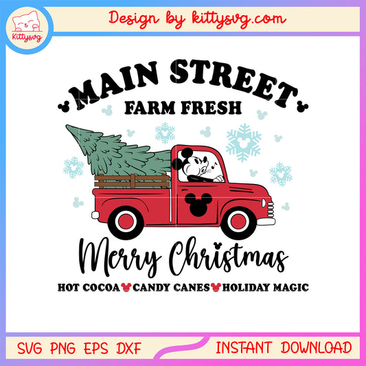 Merry christmas main street farm fresh mickey car svg, christmas svg
