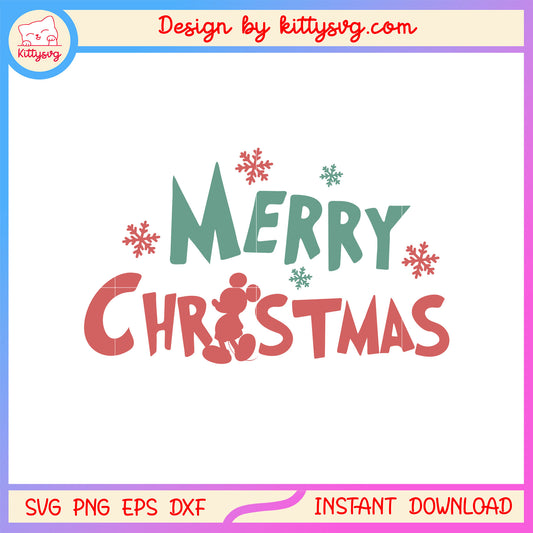 Merry christmas mickey disney font design svg, happy christmas svg