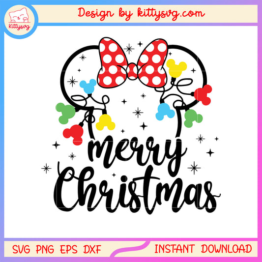 Merry christmas minnie bow design svg, disney minnie mouse svg