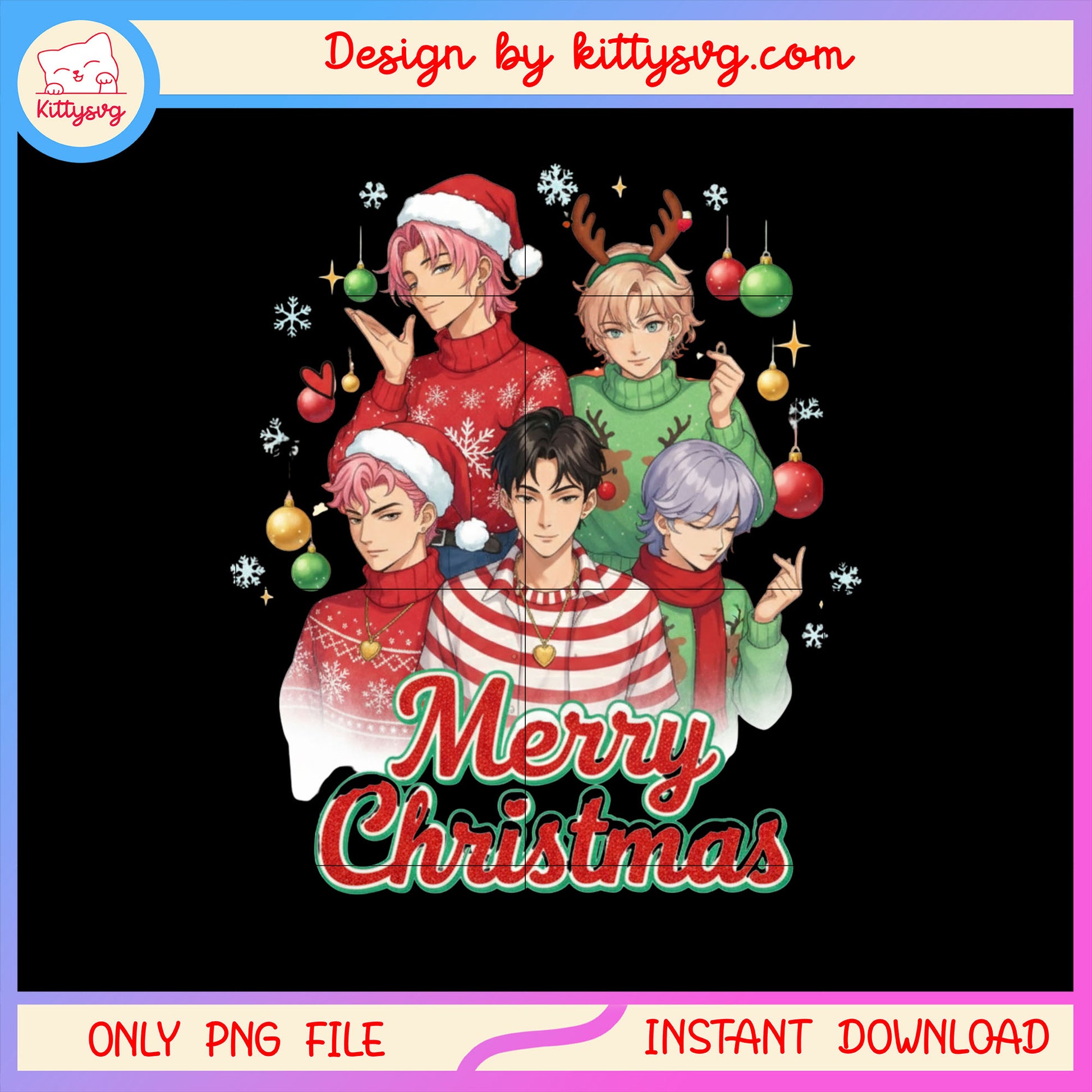Merry christmas saja boys kpop decor png, saja boys characters png