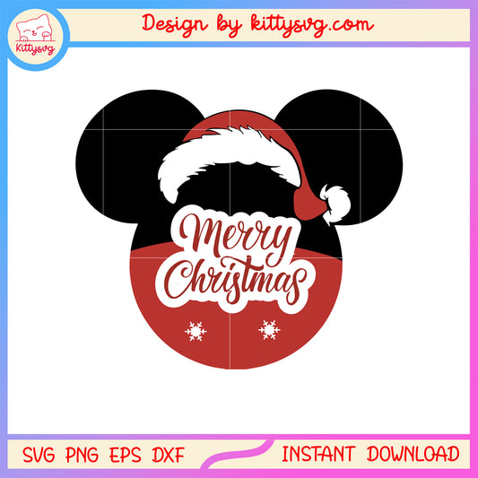 Merry christmas santa disney mickey head svg, cartoon christmas pic svg